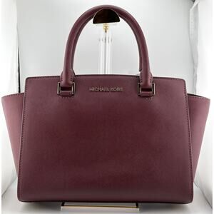 MICHAEL KORS; Medium Selma Merlot Leather Satchel AND Matching Wallet